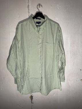 Paul Fredrick Green and White Gingham Button Down Shirt 17.5-34